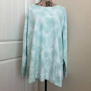 Denim & Co Light Aqua Blue & White Tie Dye Pullover Sweater